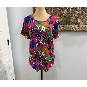 Jules & Leopold Shirt Womens Medium Multicolor Tropical Leaf Print Scoop Neck
